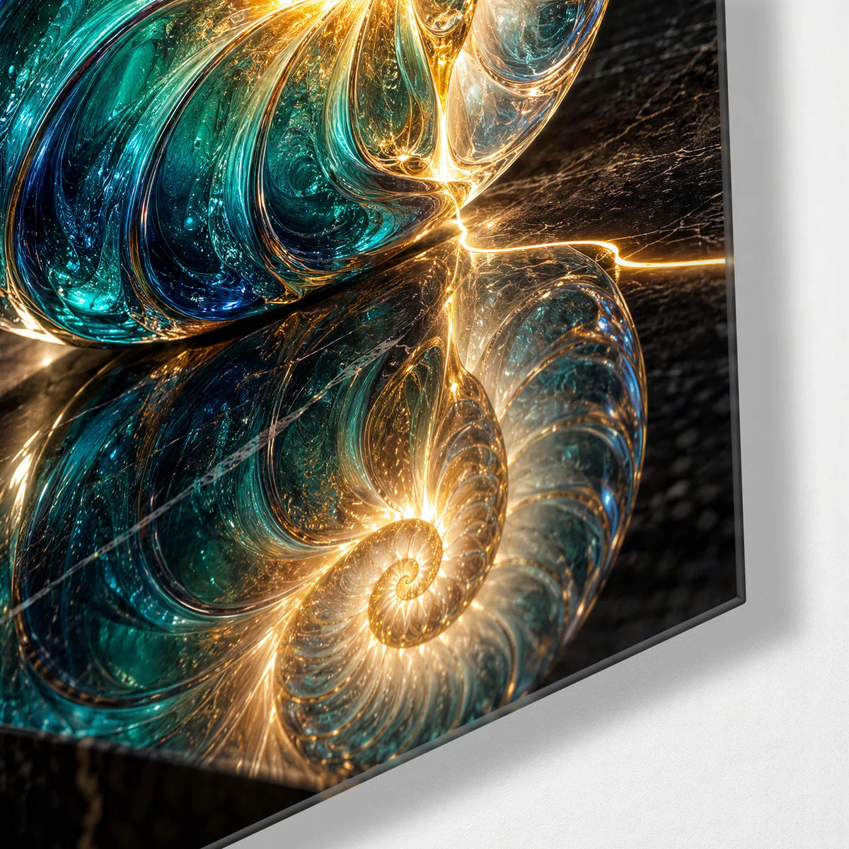 Spiral of Light — corner detail of glass wall art