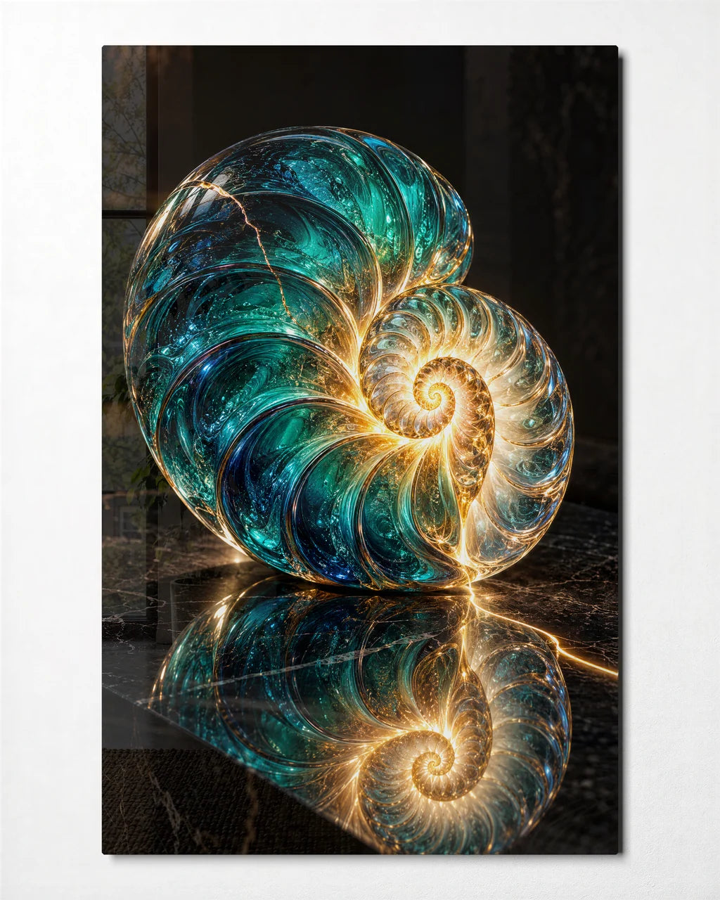 Spiral of Light — front view of glass wall art