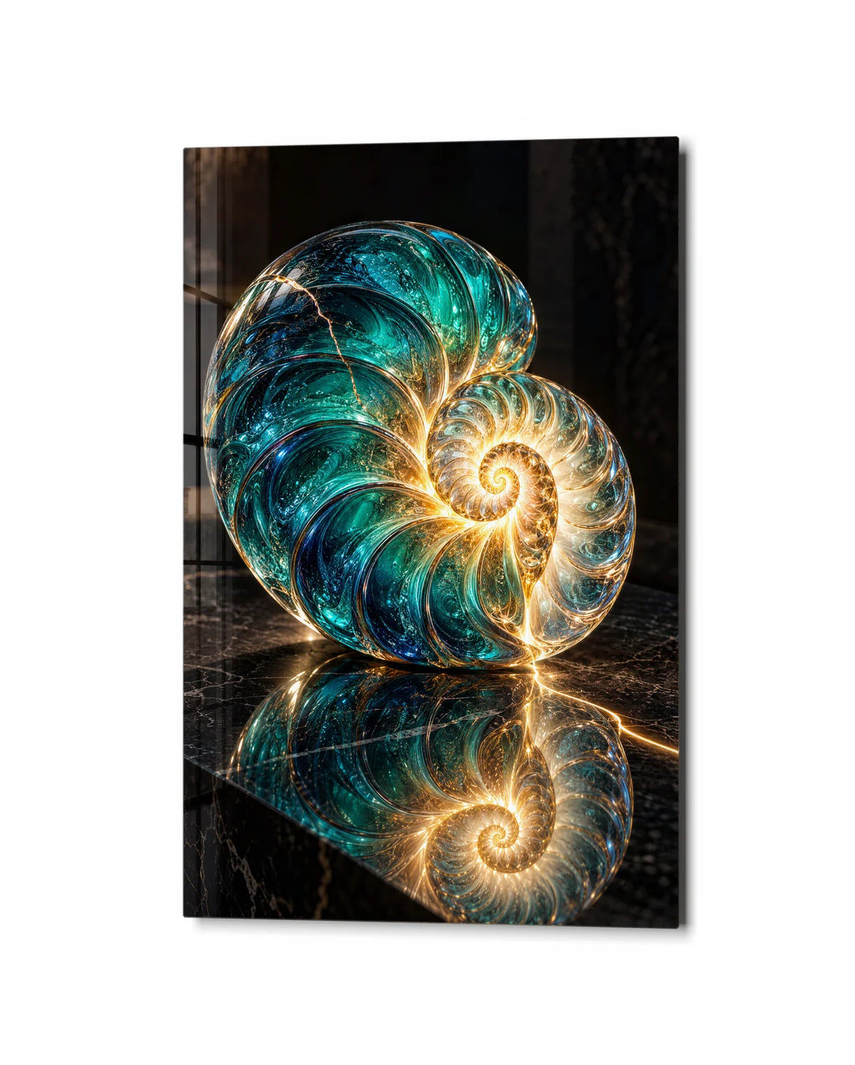Spiral of Light — studio view of glass wall art