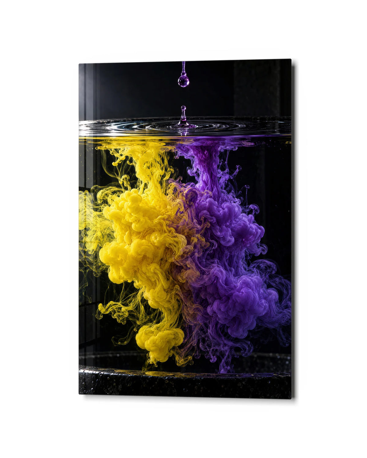 Two Colours Underwater — studio view of glass wall art