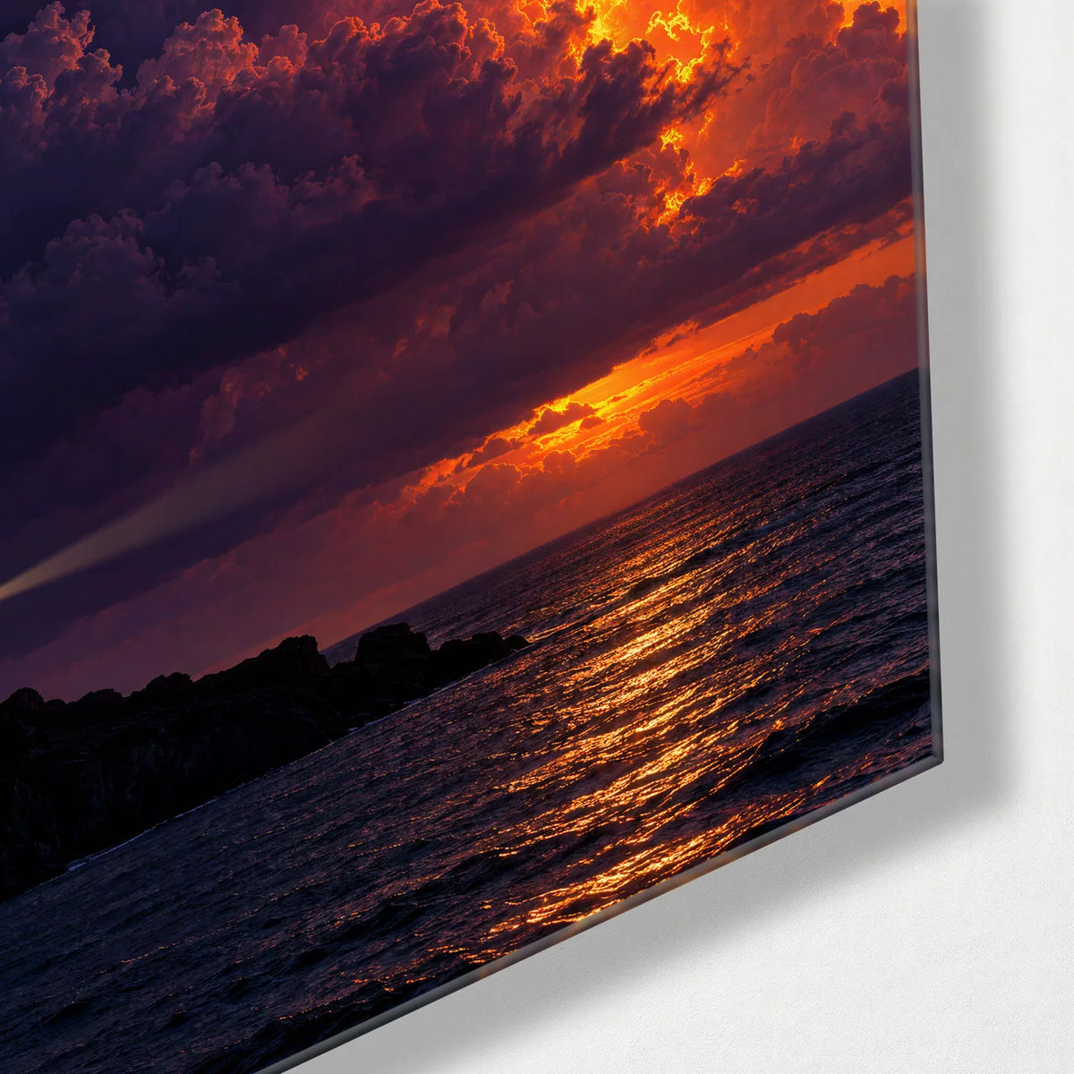 Cloud on Fire — corner detail of glass wall art