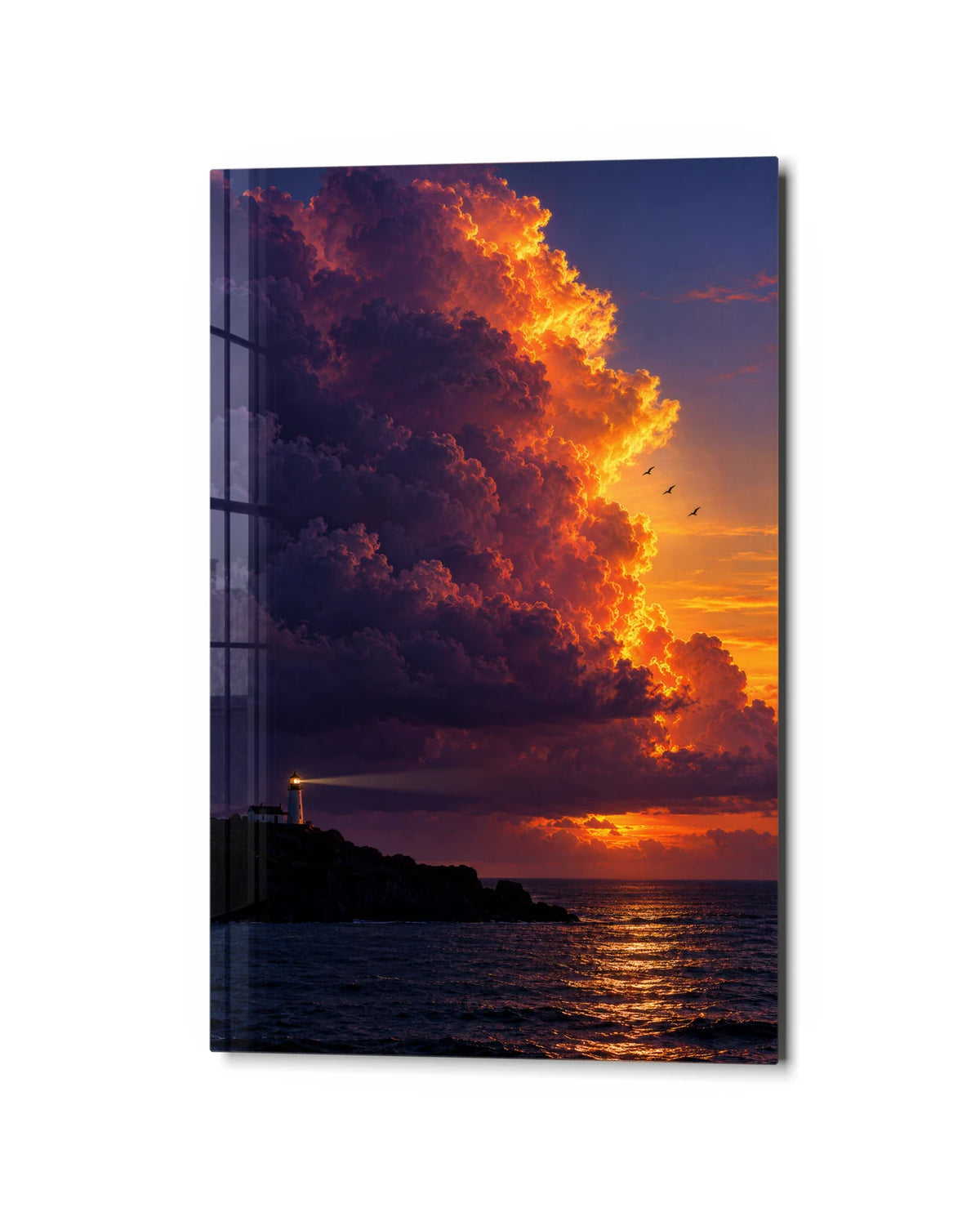 Cloud on Fire — studio view of glass wall art