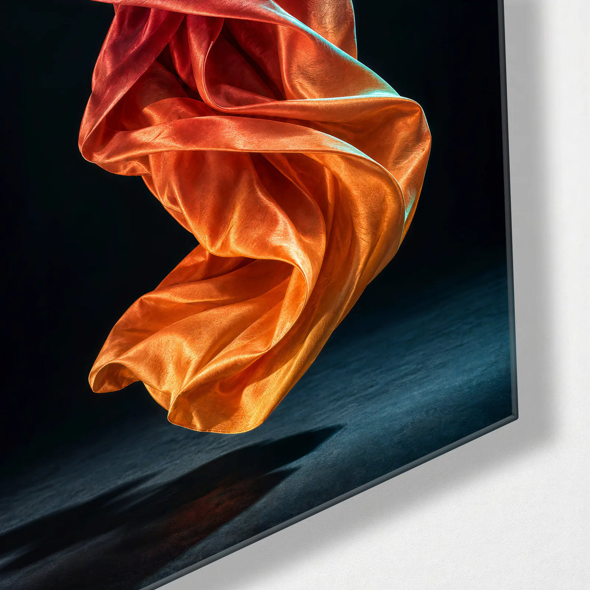 Fabric in Flight — corner detail of glass wall art