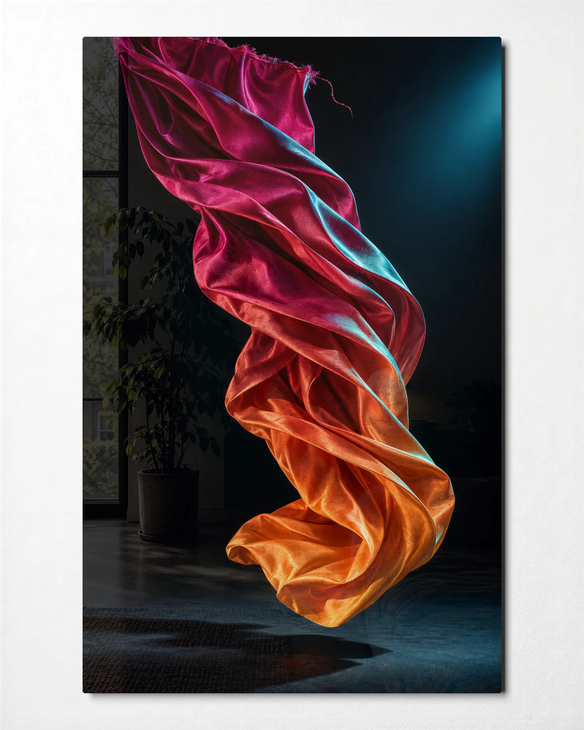 Fabric in Flight — front view of glass wall art