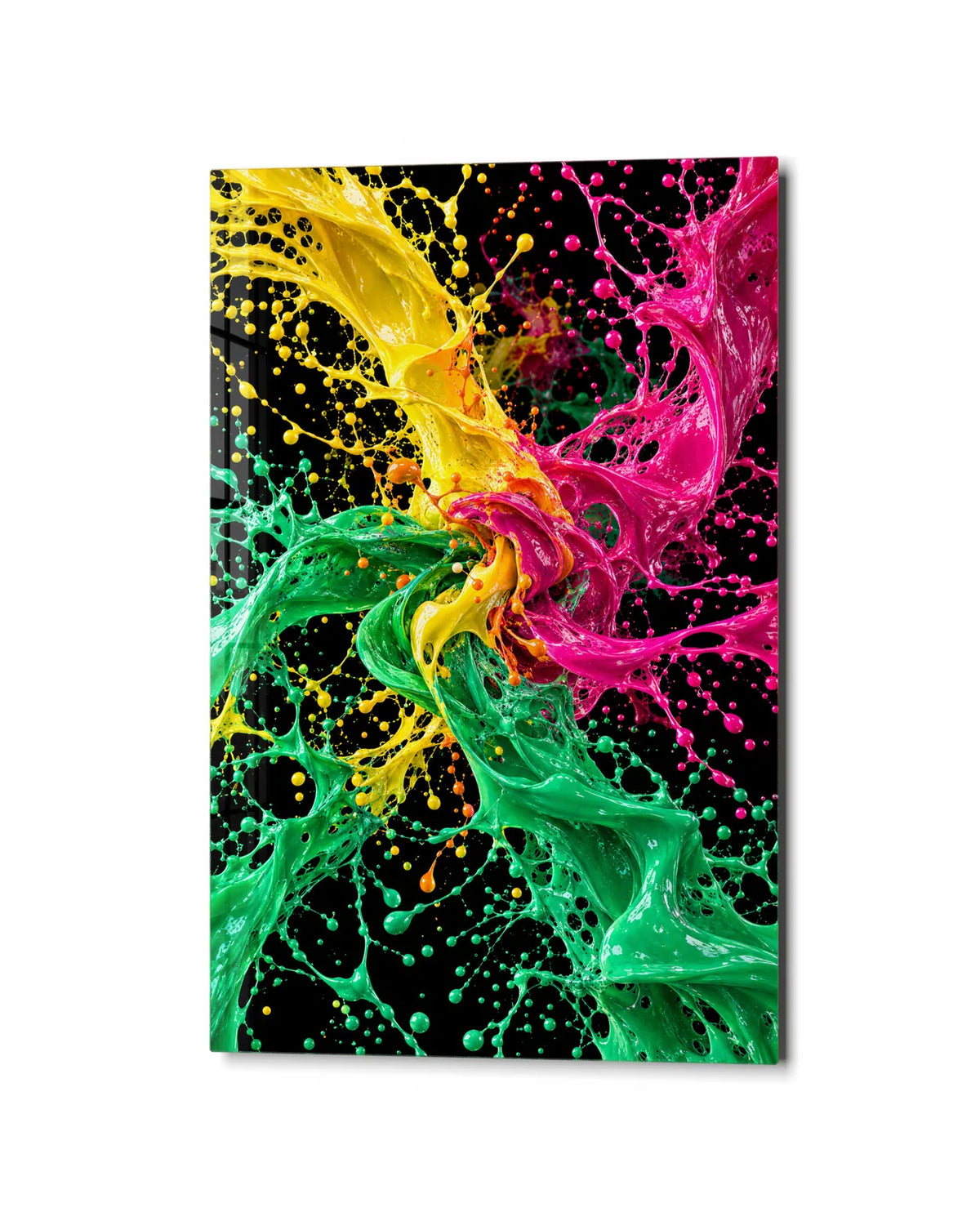Three Colour Splash — studio view of glass wall art