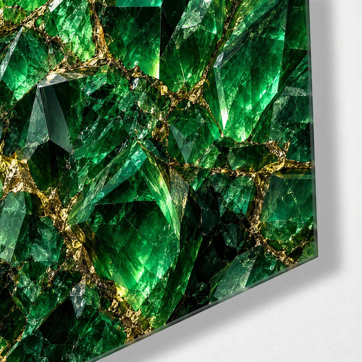 Green Facets — corner detail of glass wall art