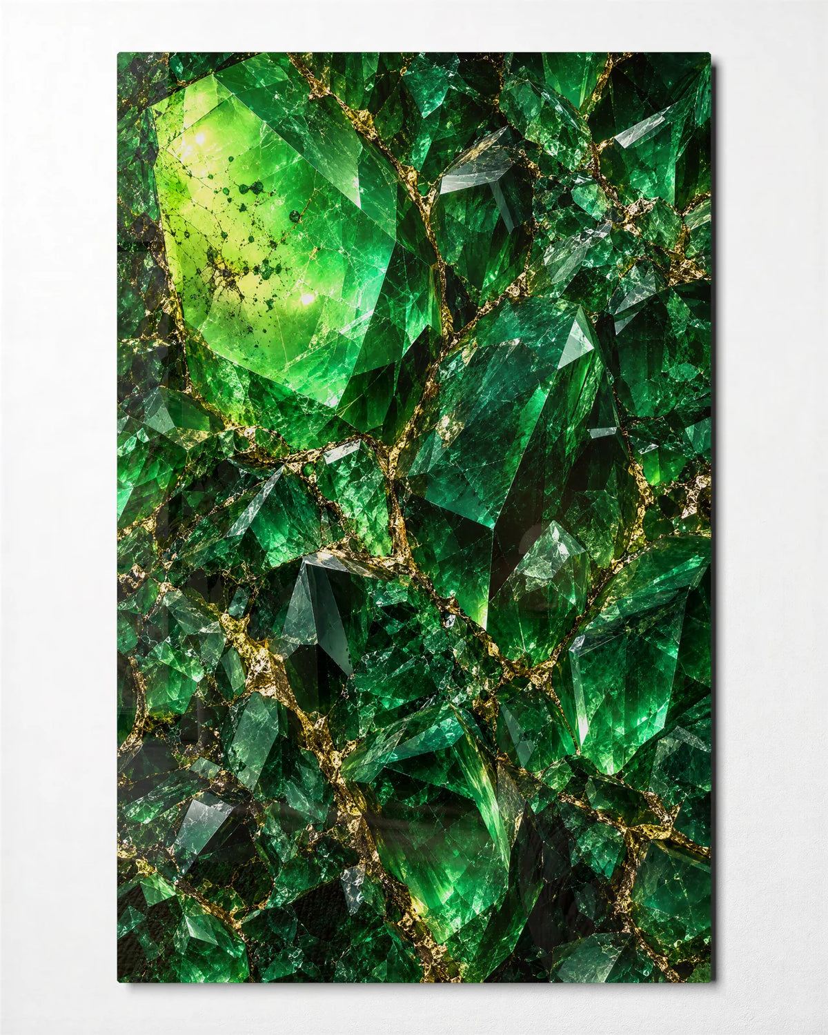 Green Facets — front view of glass wall art