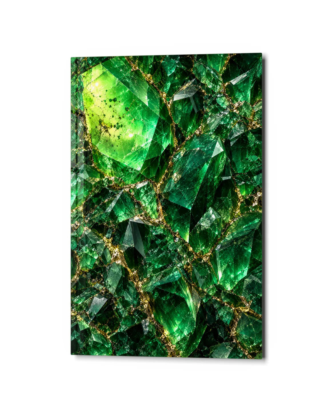Green Facets — studio view of glass wall art