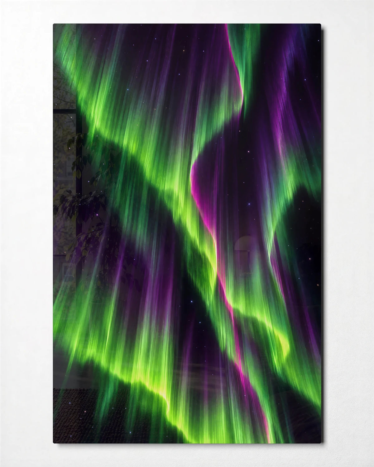 Green Sky Curtains — front view of glass wall art