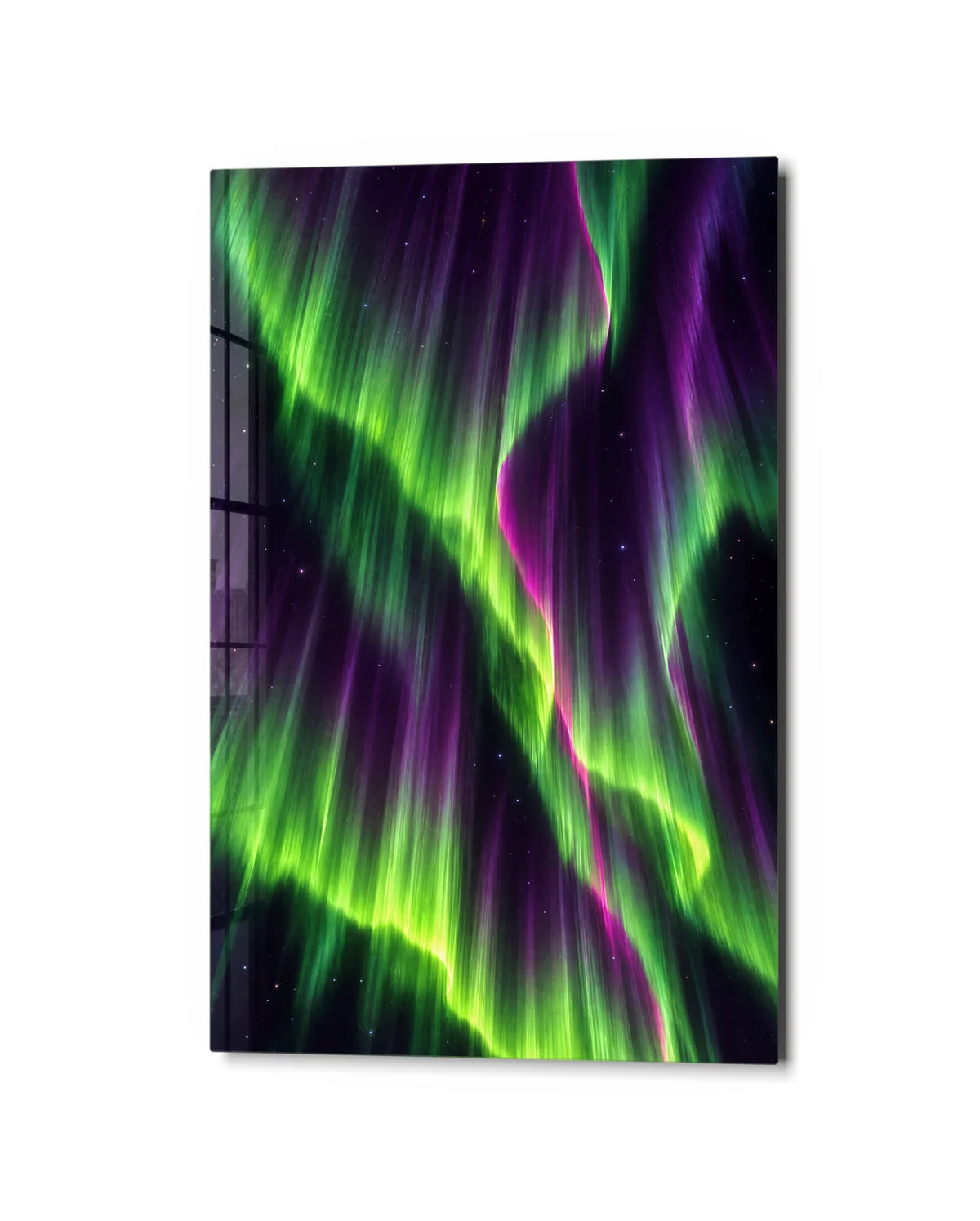 Green Sky Curtains — studio view of glass wall art