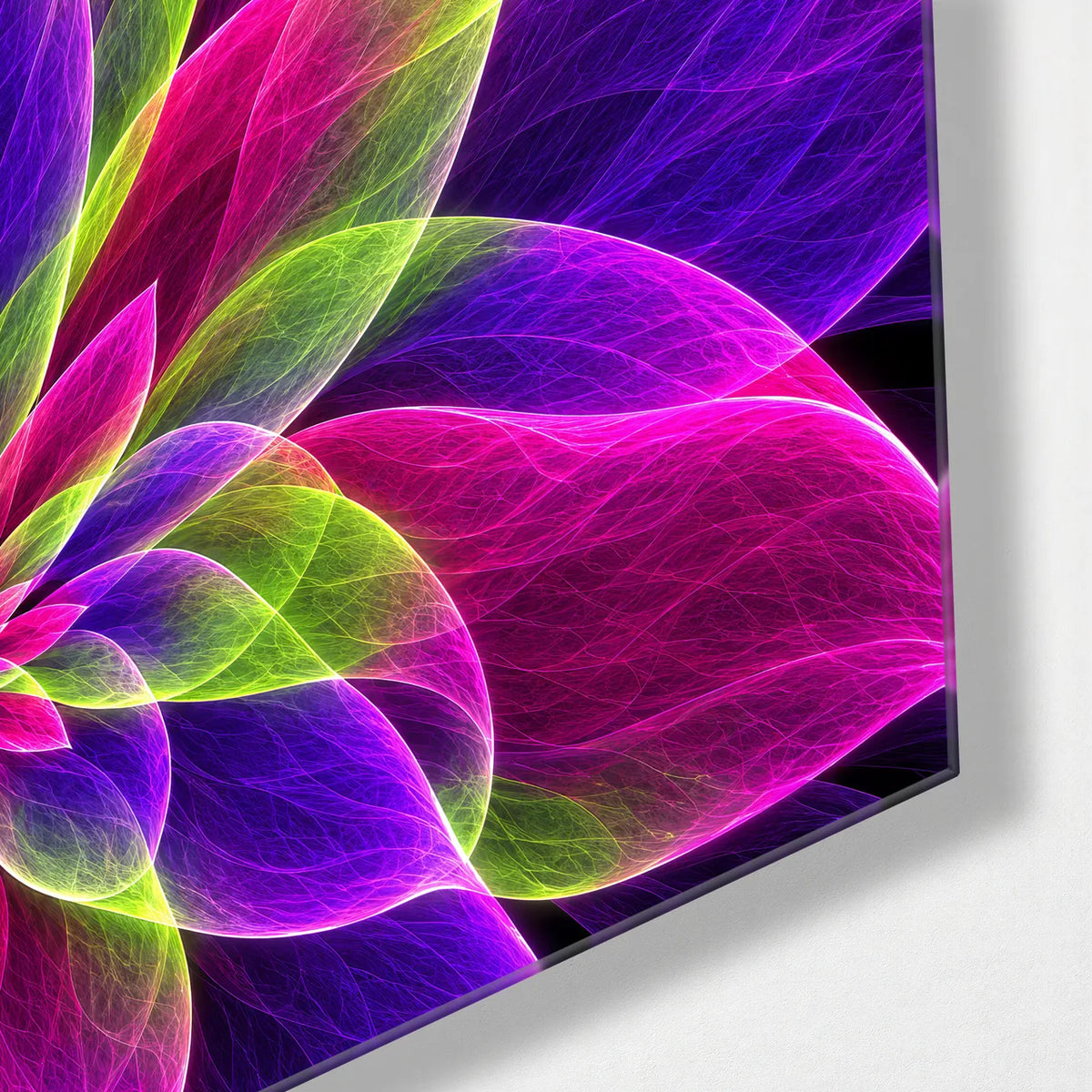 Petals Made of Light — corner detail of glass wall art