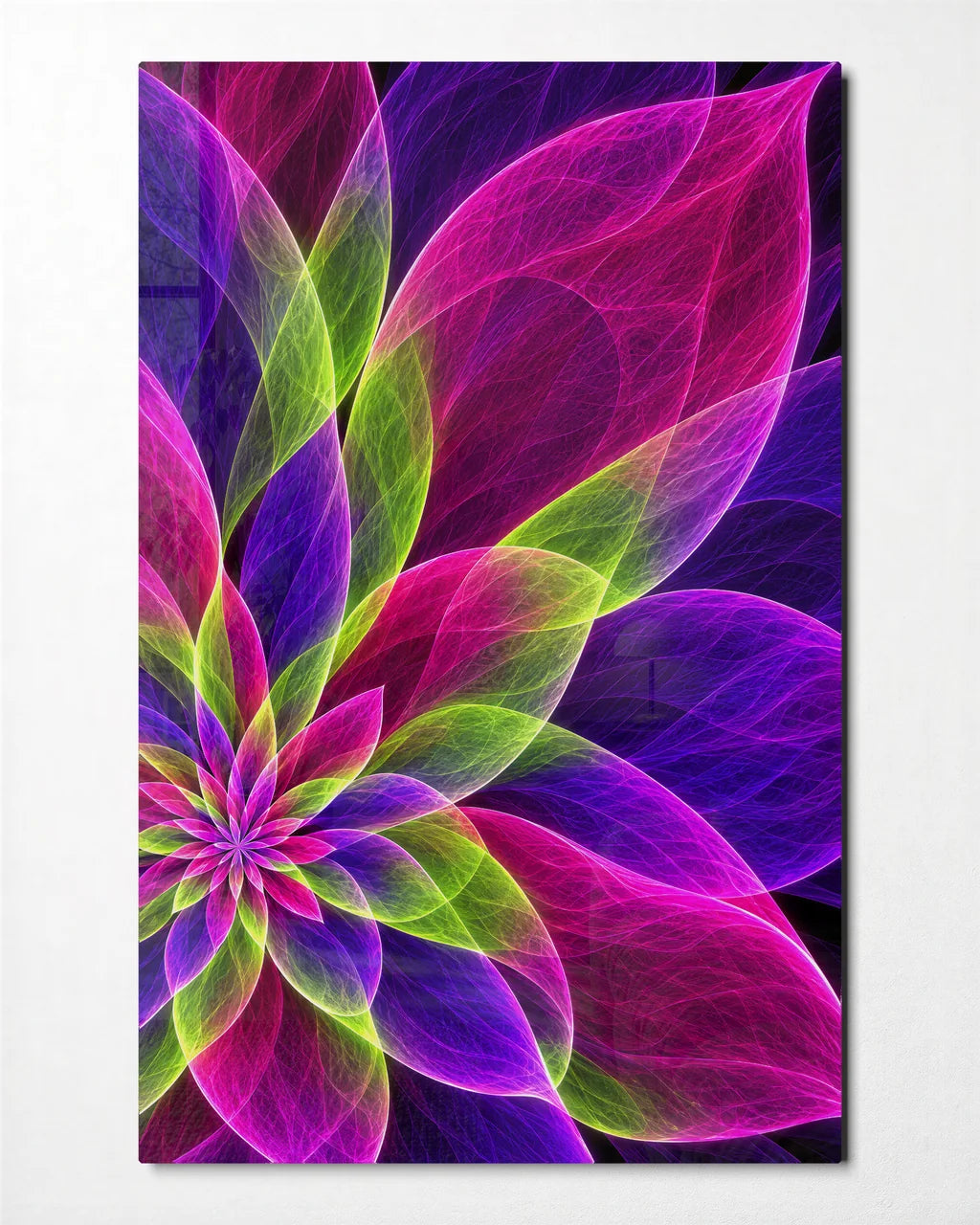 Petals Made of Light — front view of glass wall art