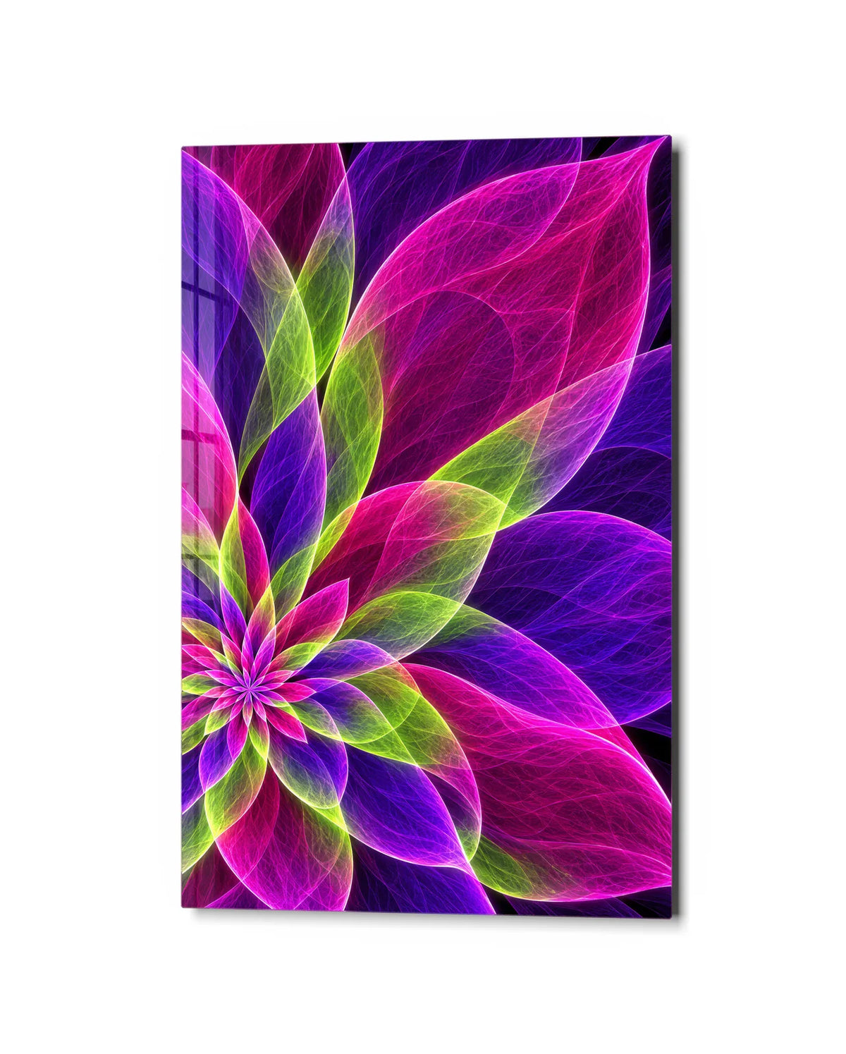Petals Made of Light — studio view of glass wall art