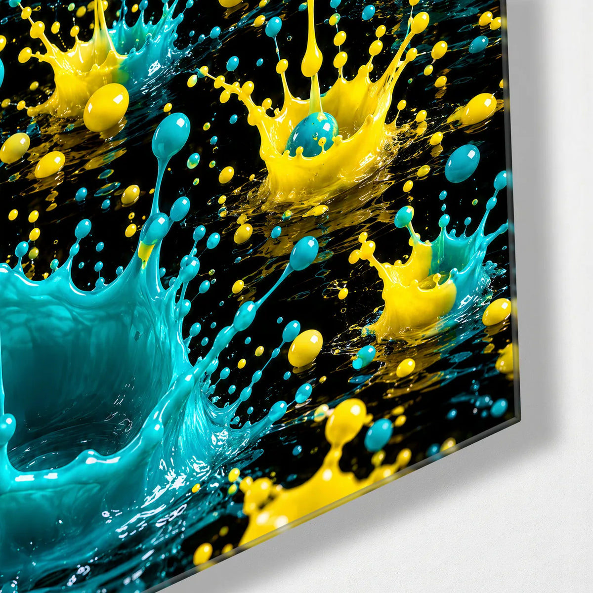 Drops in Rhythm — corner detail of glass wall art