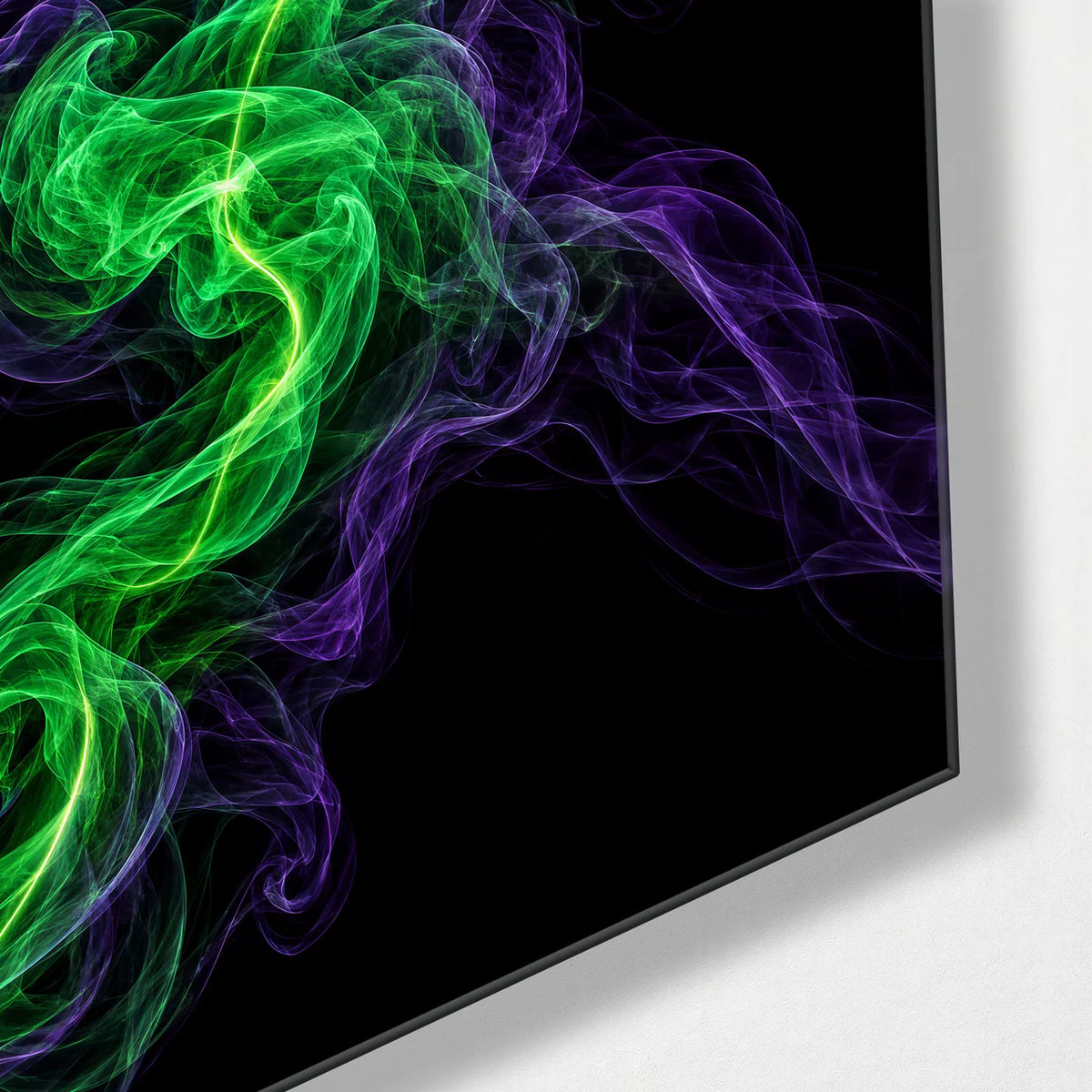 Green Thread of Smoke — corner detail of glass wall art