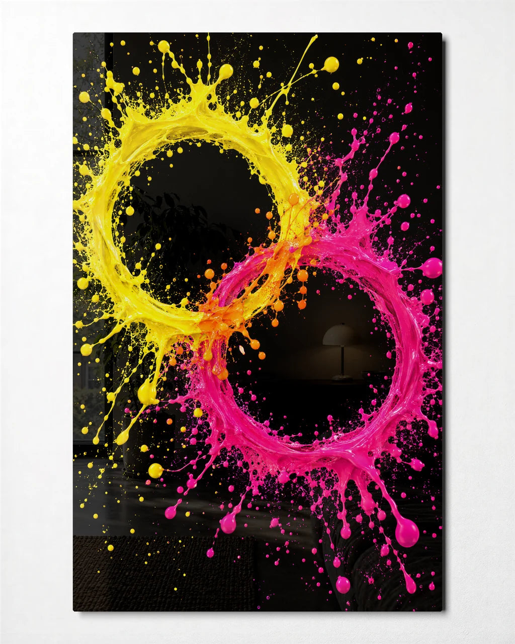 Two Splash Circles — front view of glass wall art