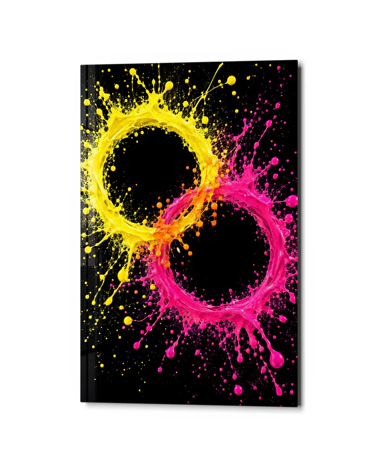 Two Splash Circles — studio view of glass wall art