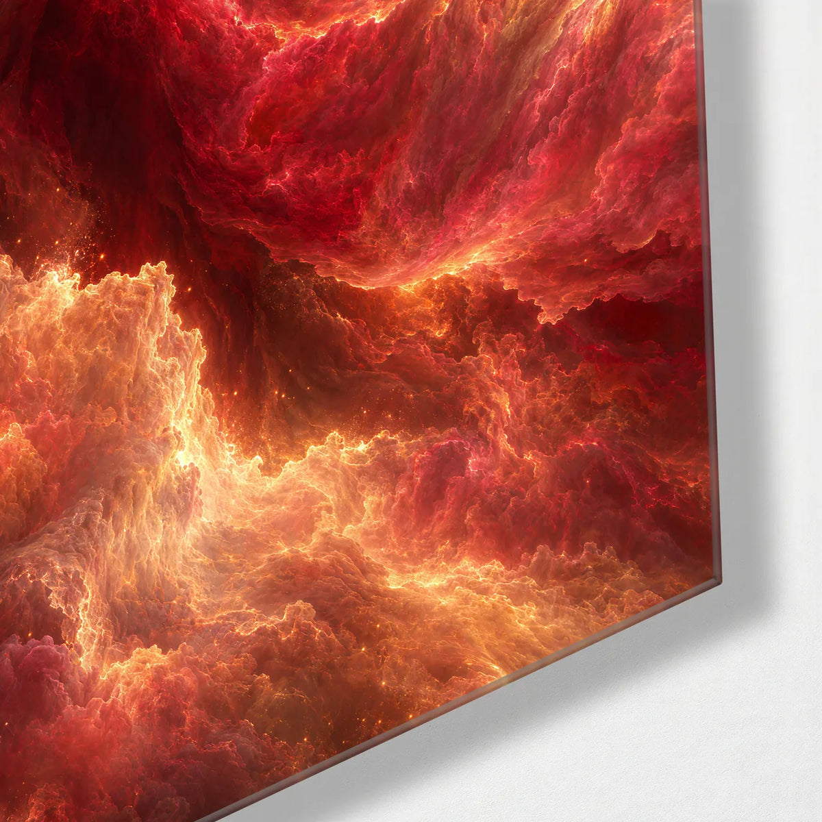 Red Cloud Fold — corner detail of glass wall art