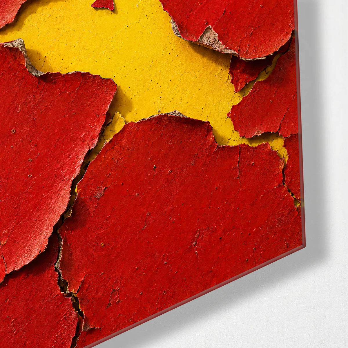 Red Paint Yellow Ground — corner detail of glass wall art
