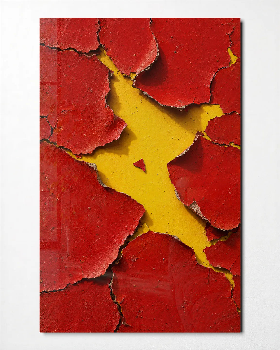 Red Paint Yellow Ground — front view of glass wall art