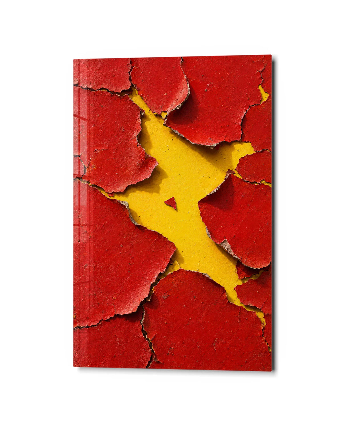 Red Paint Yellow Ground — studio view of glass wall art