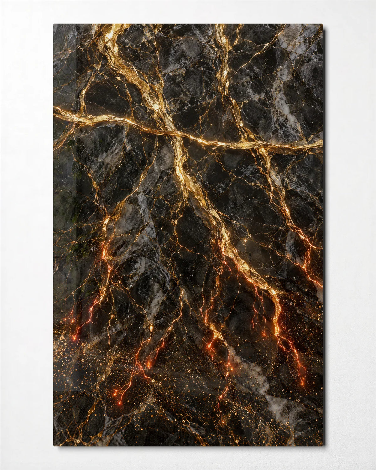 Gold through Dark Stone — front view of glass wall art