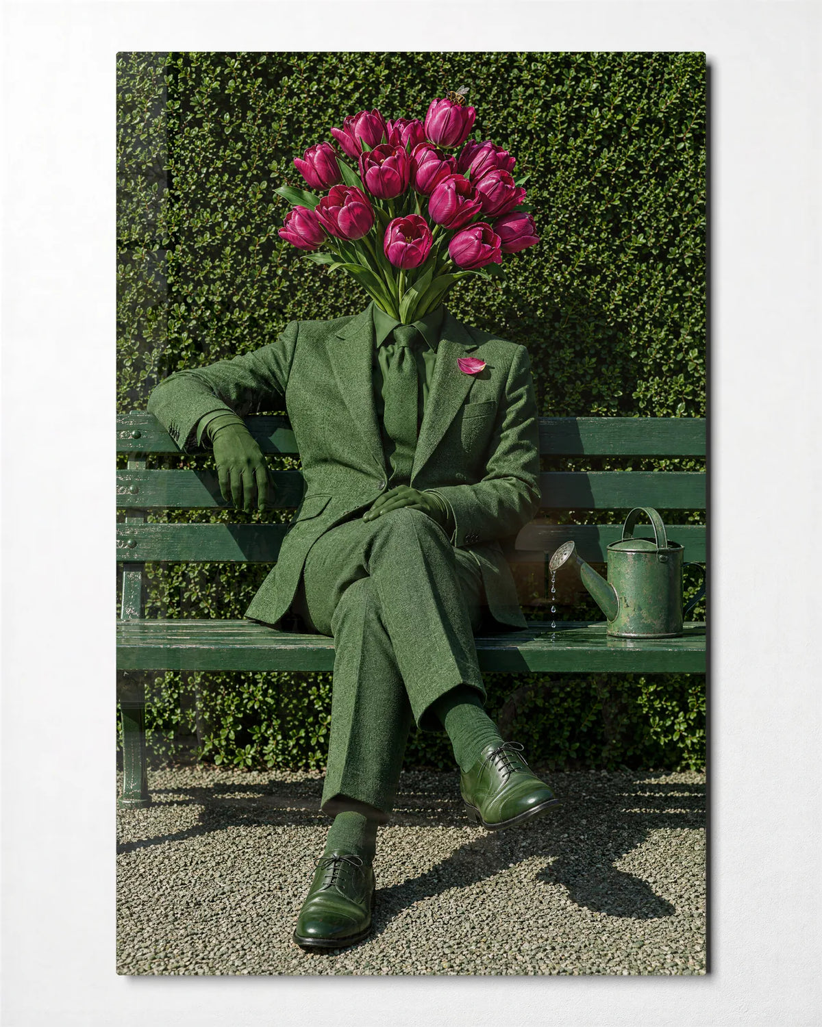 Tulip Suit — front view of glass wall art