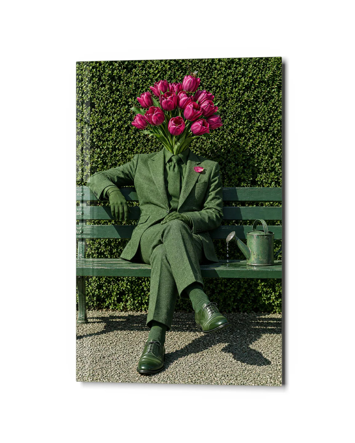 Tulip Suit — studio view of glass wall art