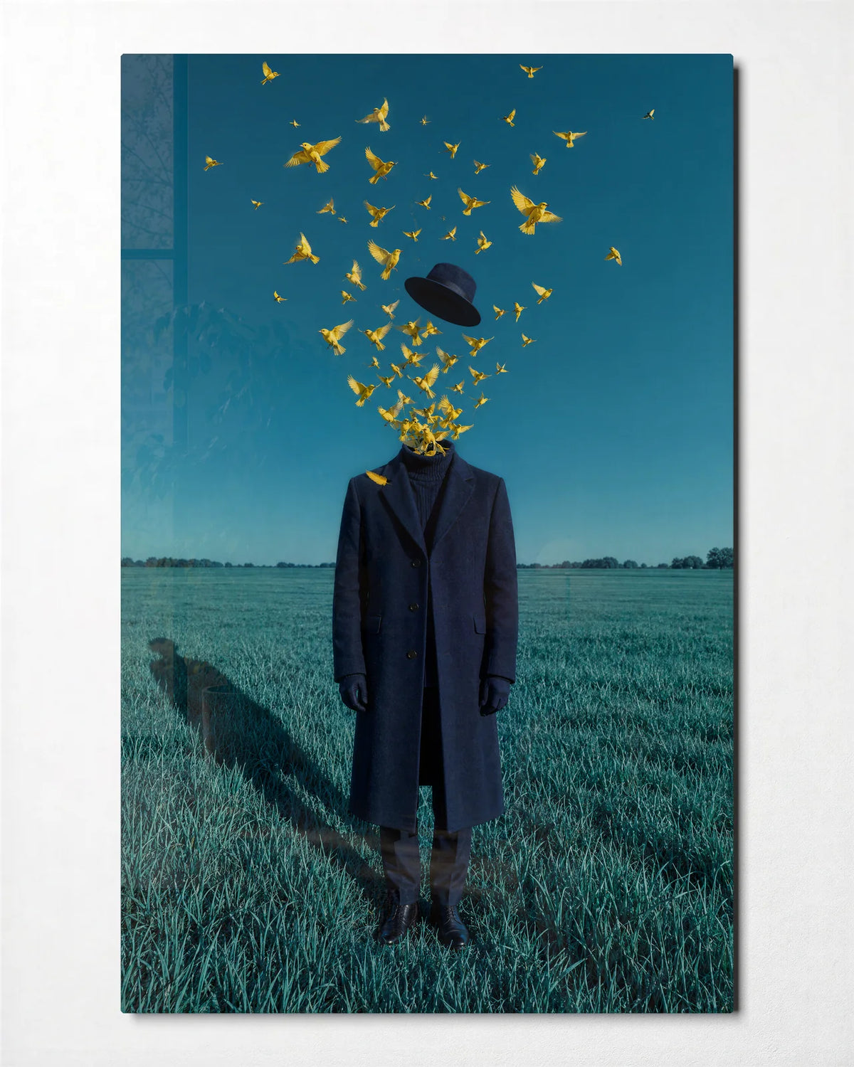 Thoughts Take Flight — front view of glass wall art