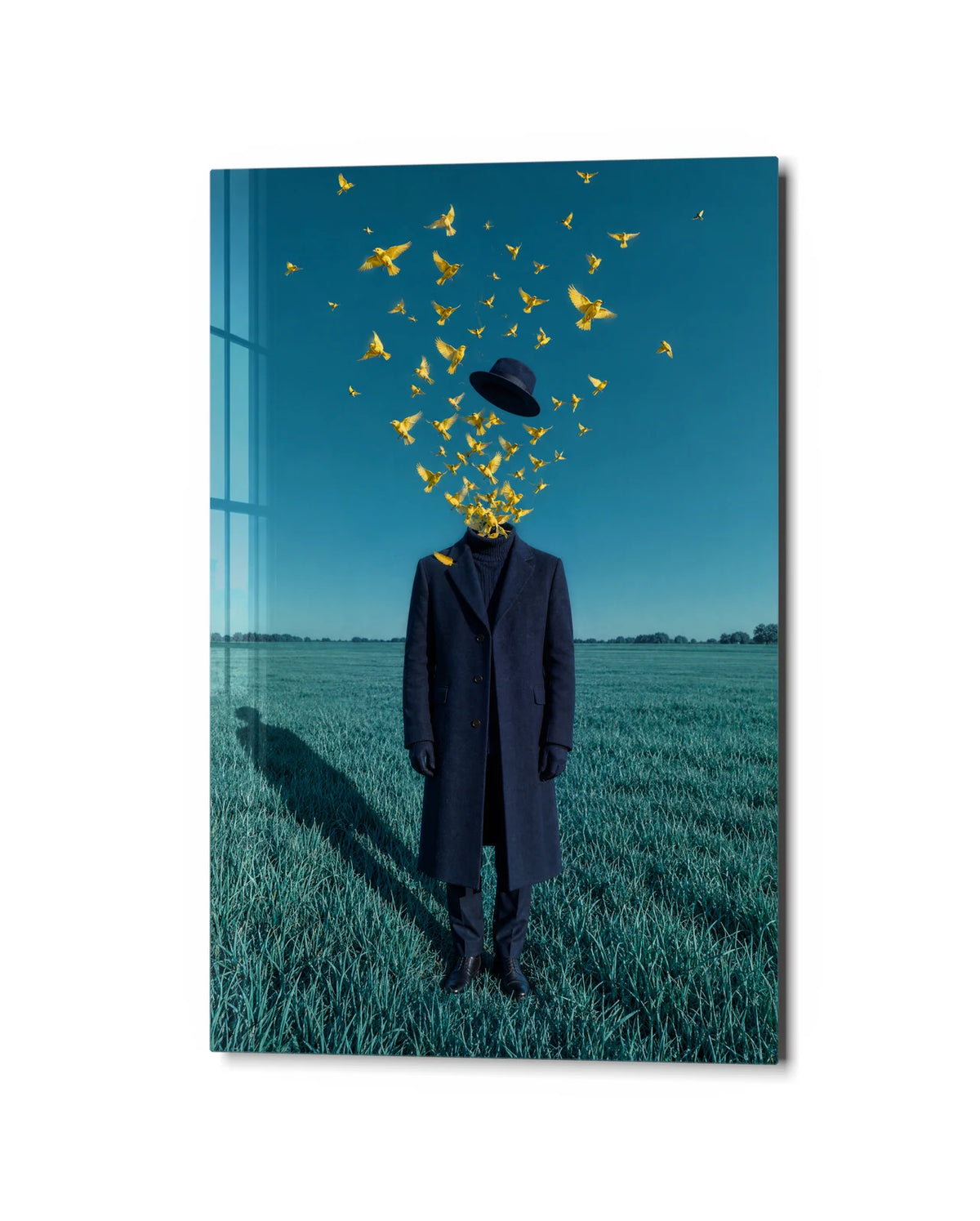 Thoughts Take Flight — studio view of glass wall art