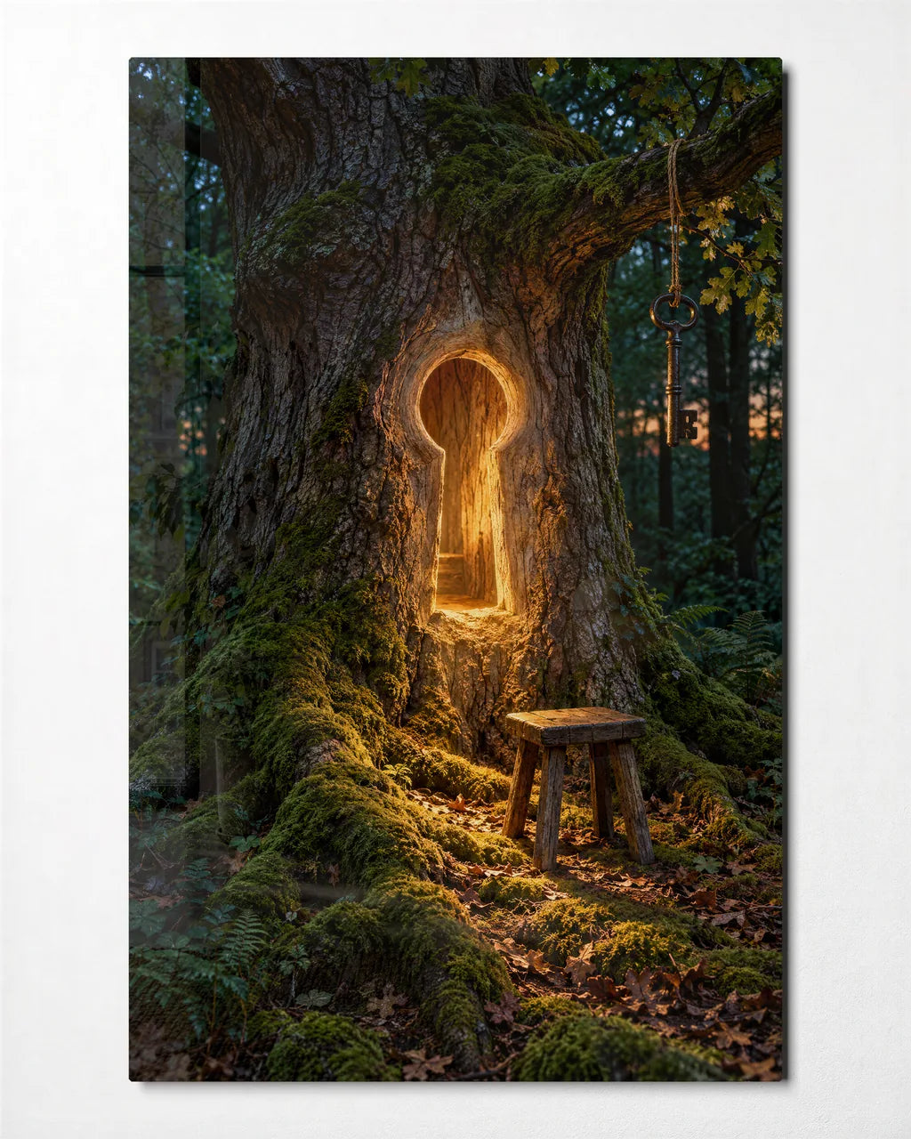 The Door in the Tree — front view of glass wall art