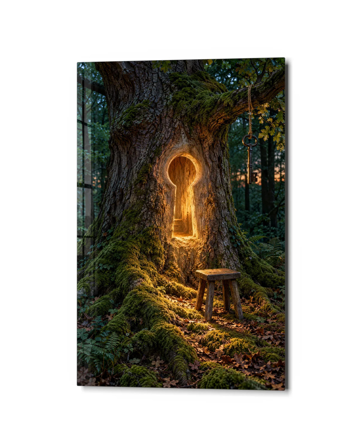 The Door in the Tree — studio view of glass wall art