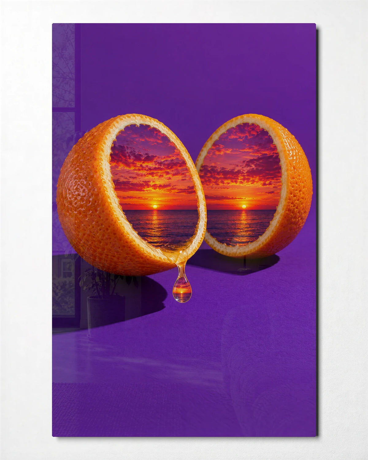 Sunset Inside an Orange — front view of glass wall art