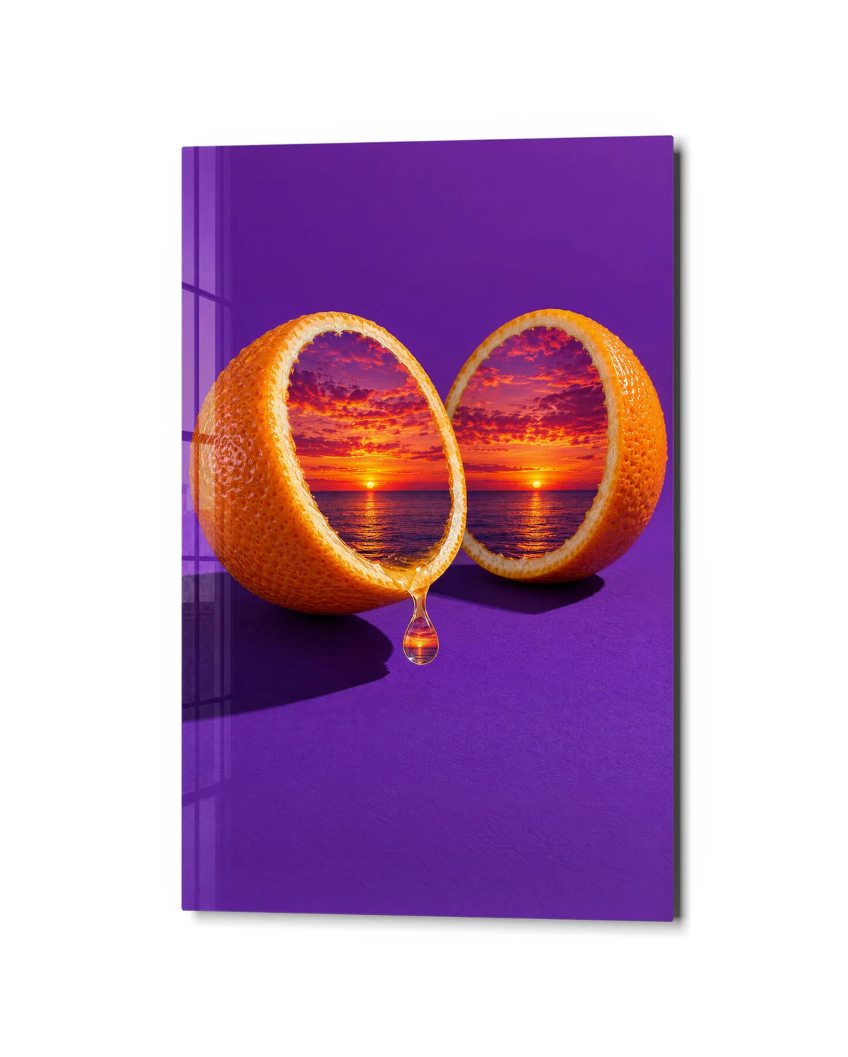 Sunset Inside an Orange — studio view of glass wall art