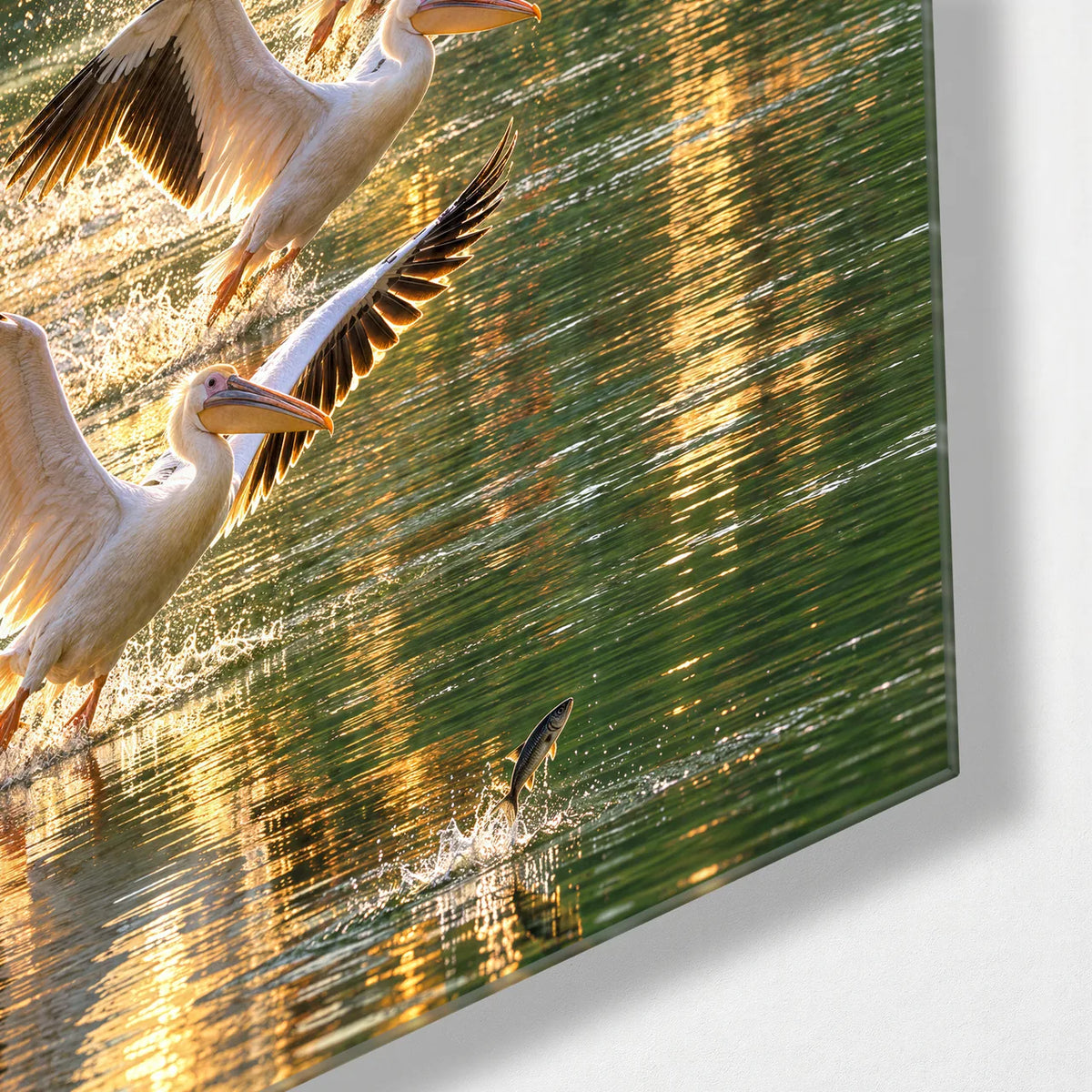 Lifting from the Water — corner detail of glass wall art