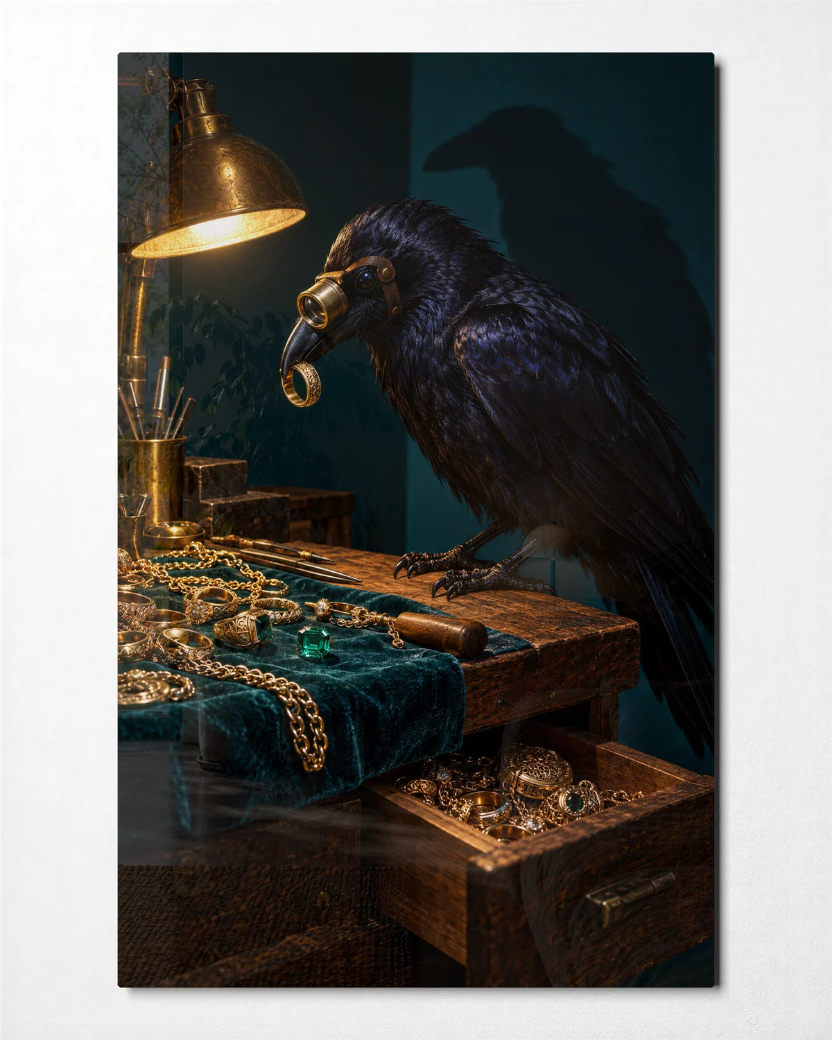 The Bird's Workshop — front view of glass wall art