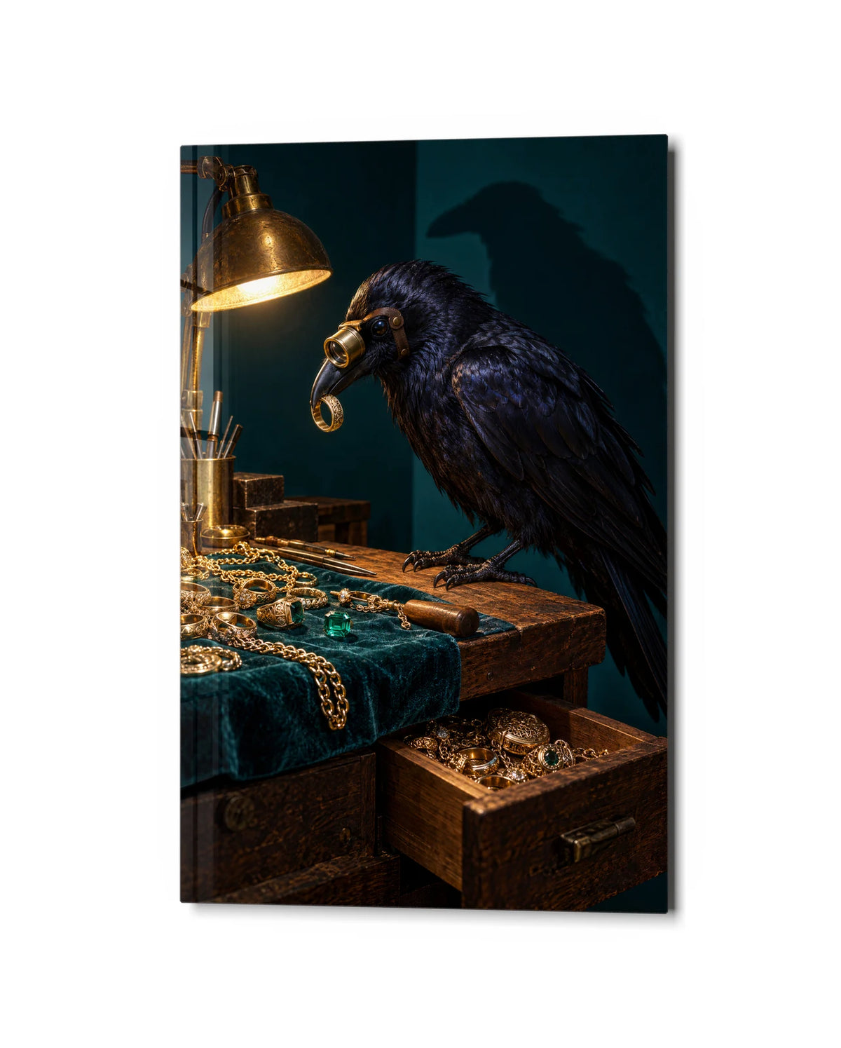The Bird's Workshop — studio view of glass wall art