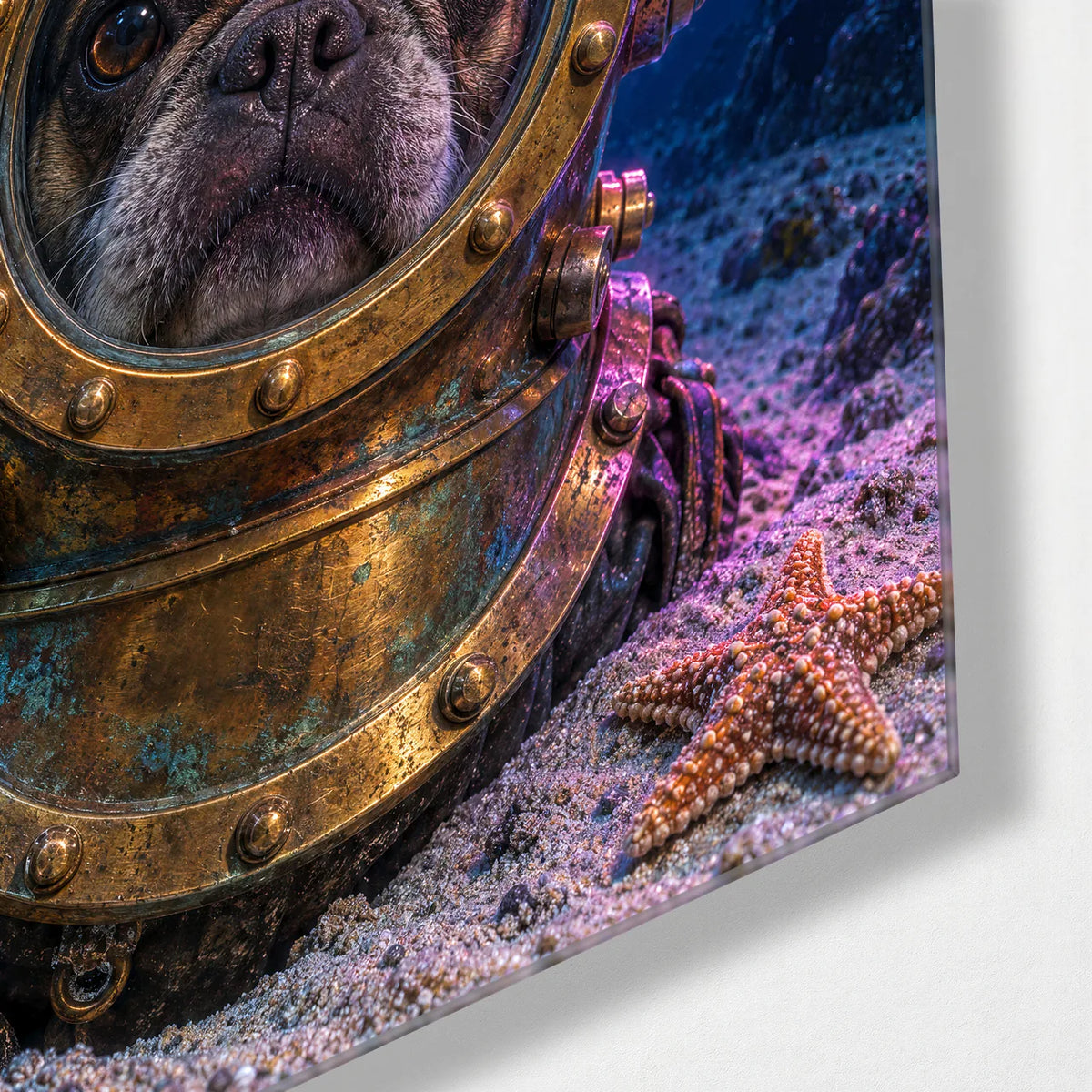 The Deep-Sea Dog — corner detail of glass wall art