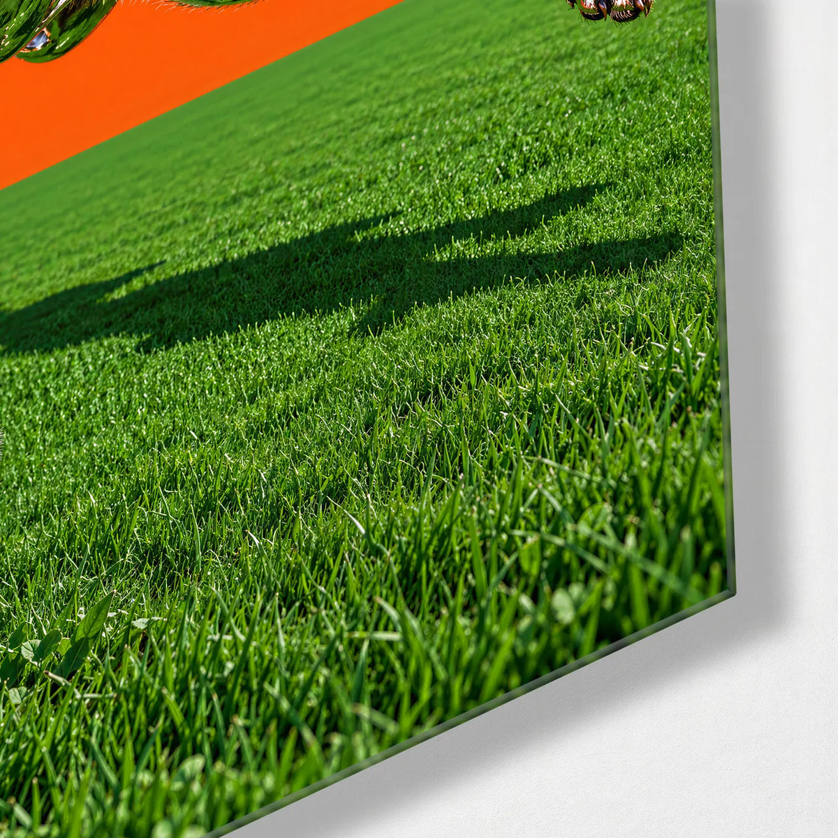 Silver Rabbit Running — corner detail of glass wall art