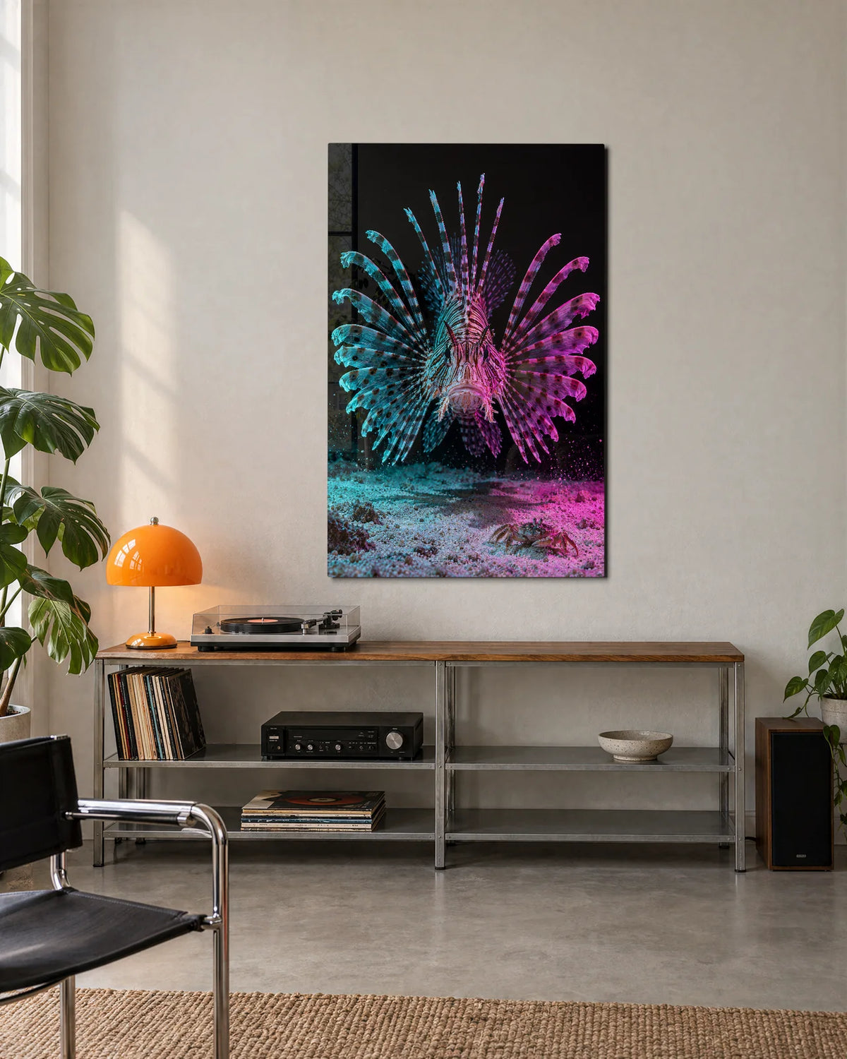 Lionfish in Two Lights — shown in a living space