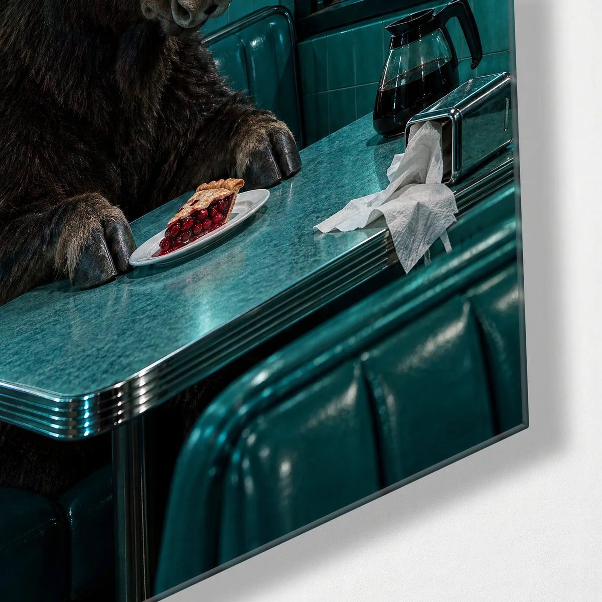 Moose at Midnight — corner detail of glass wall art