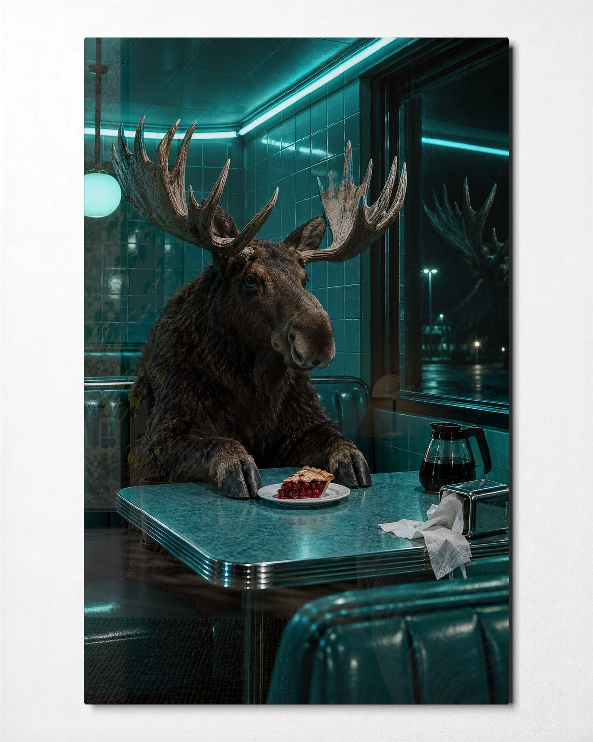 Moose at Midnight — front view of glass wall art