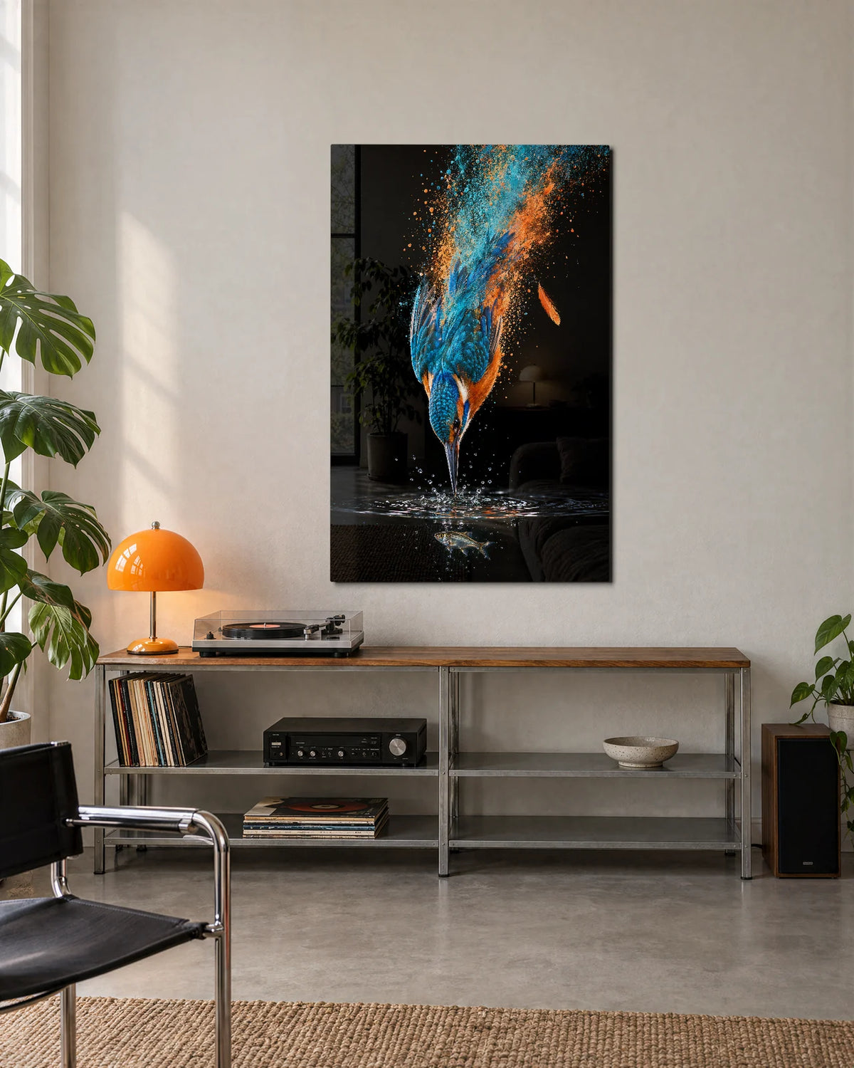 Kingfisher in the Splash — shown in a living space