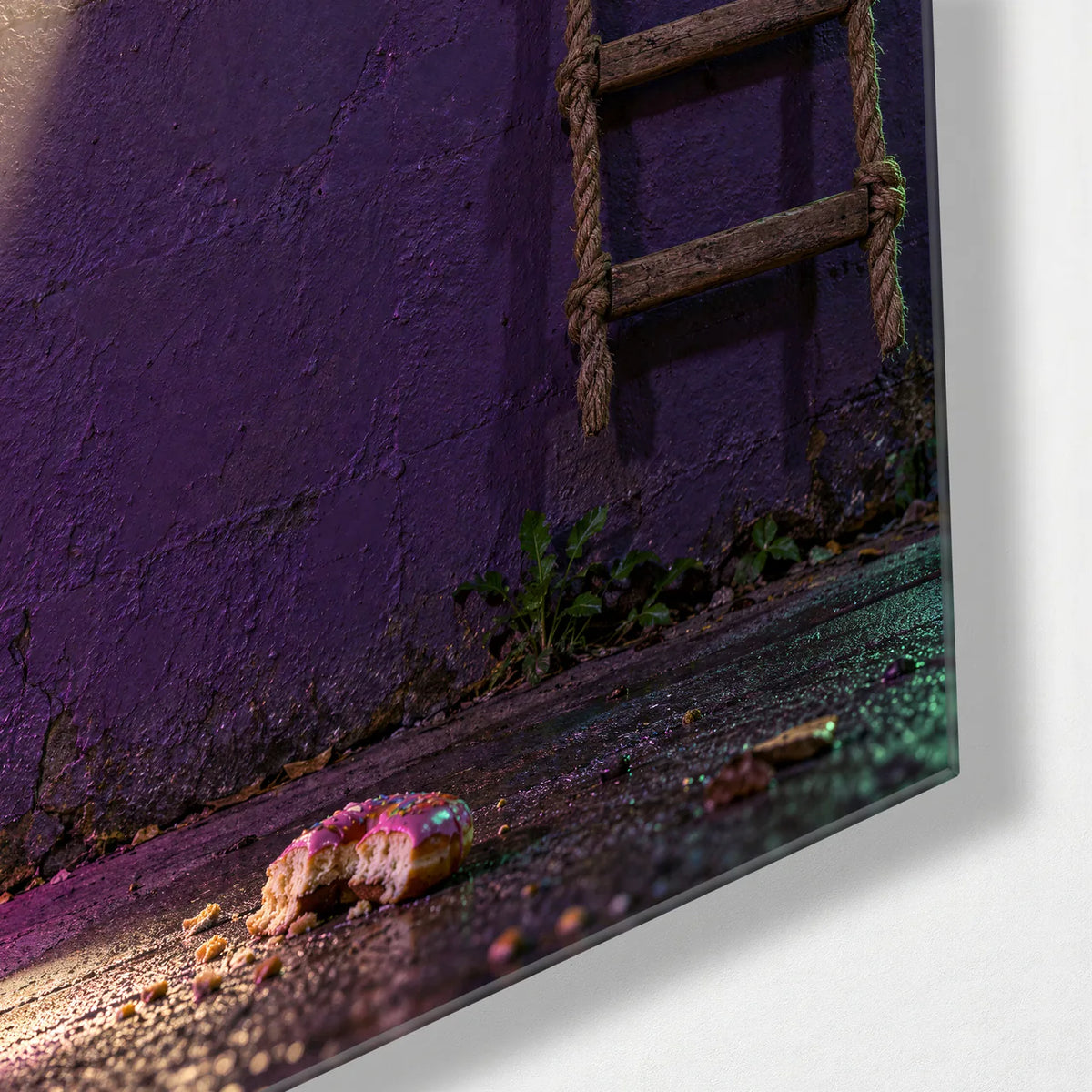 Not Us — corner detail of glass wall art