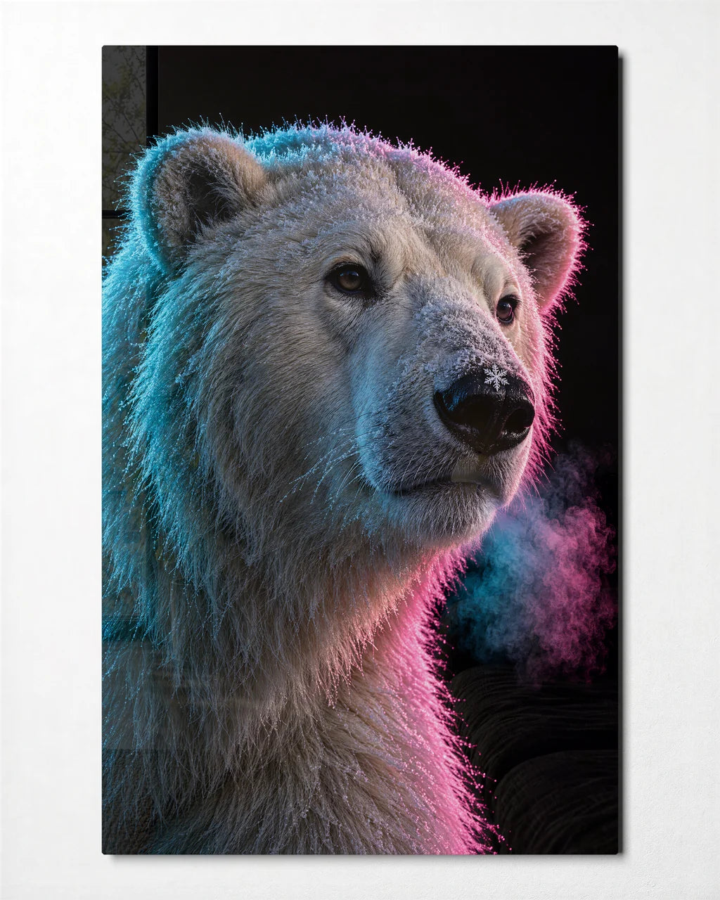 Polar Bear After Dark — front view of glass wall art