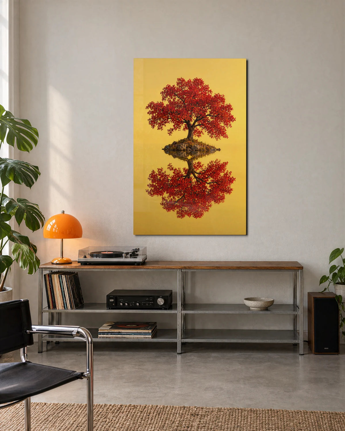 Red Tree Reflection — shown in a living space