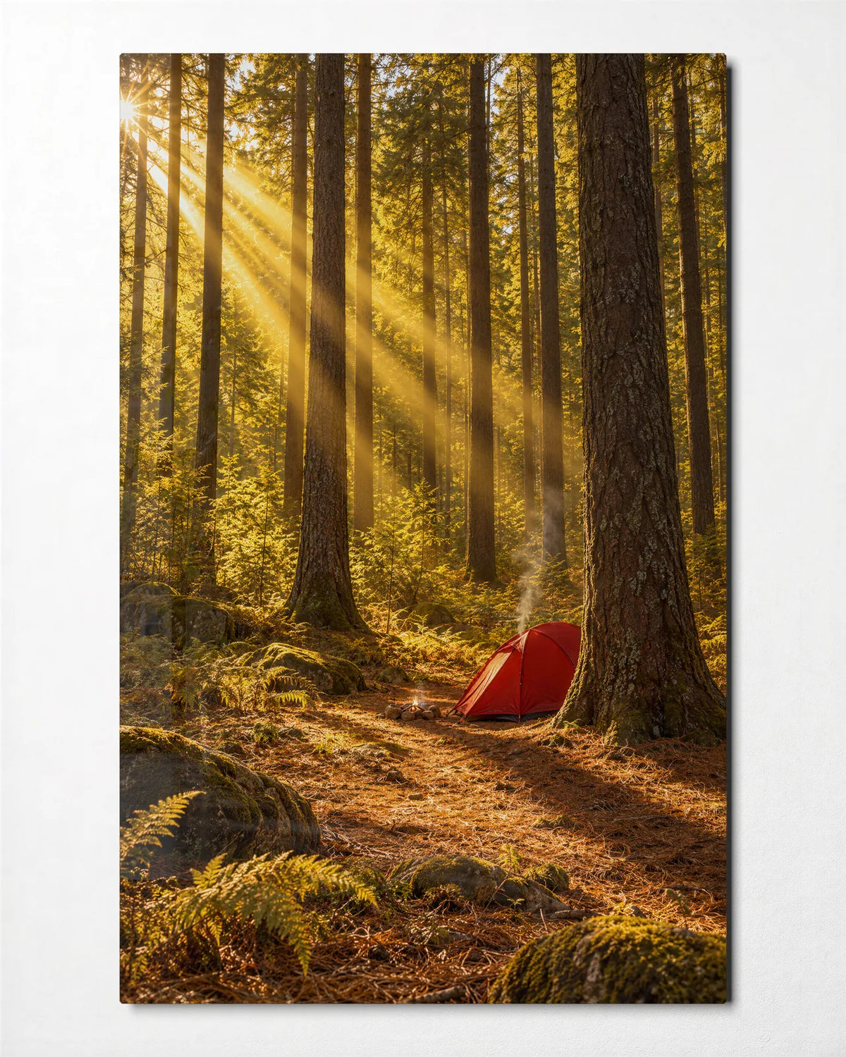 Morning at the Tent — front view of glass wall art