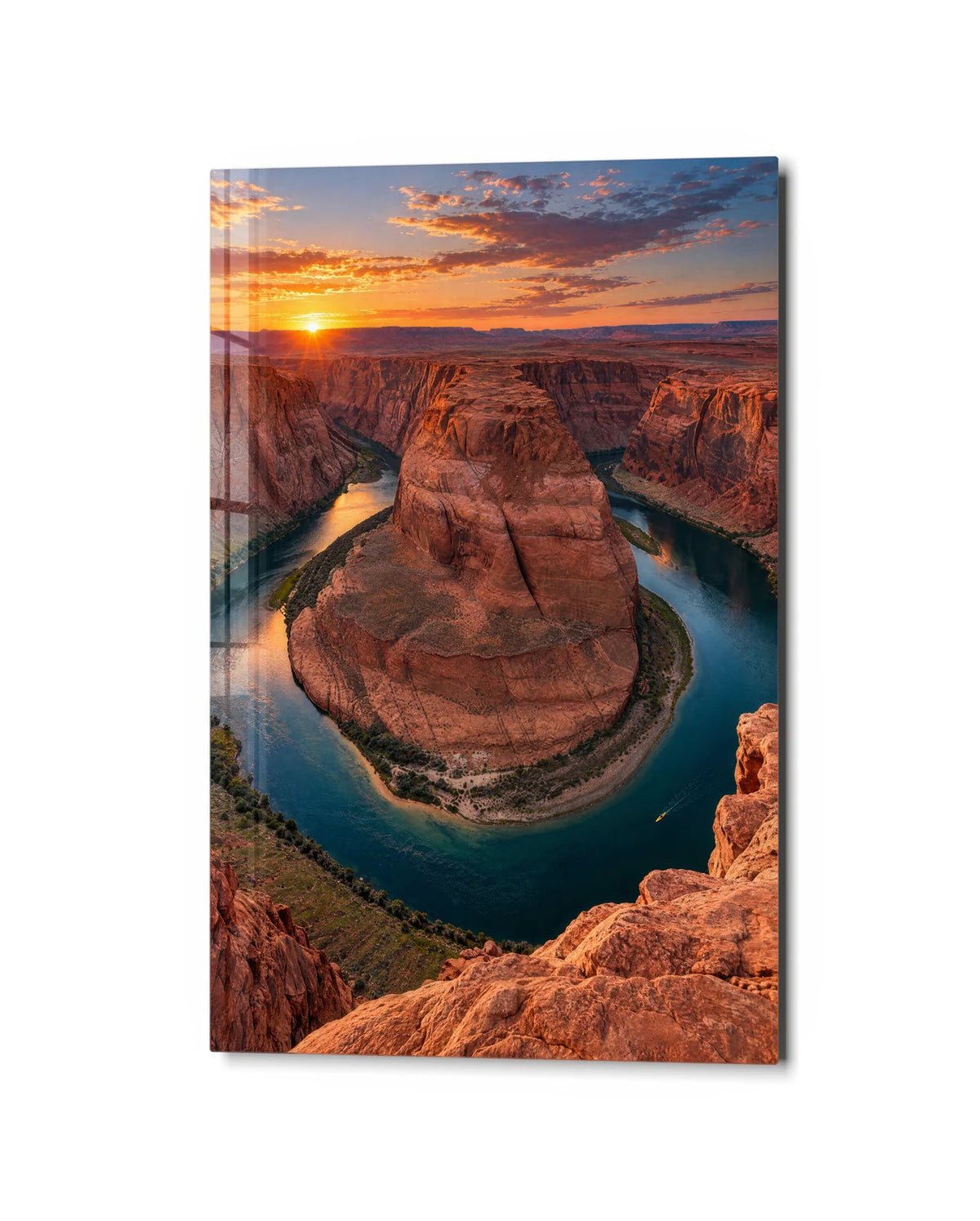 Around the Canyon Bend — studio view of glass wall art