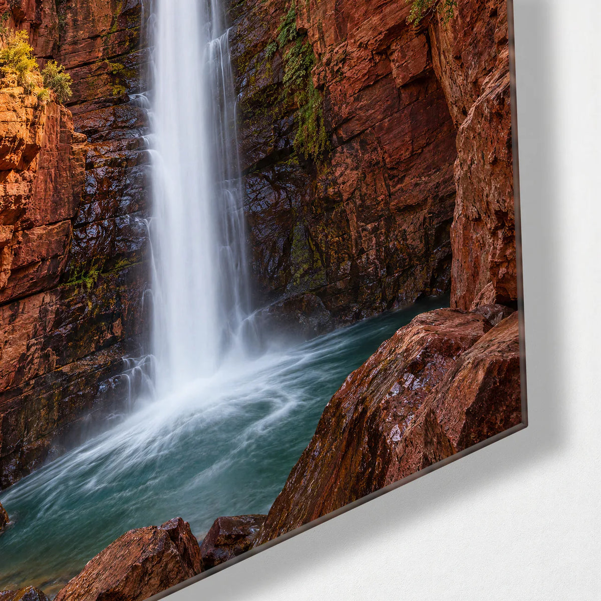 Water down the Red Rock — corner detail of glass wall art