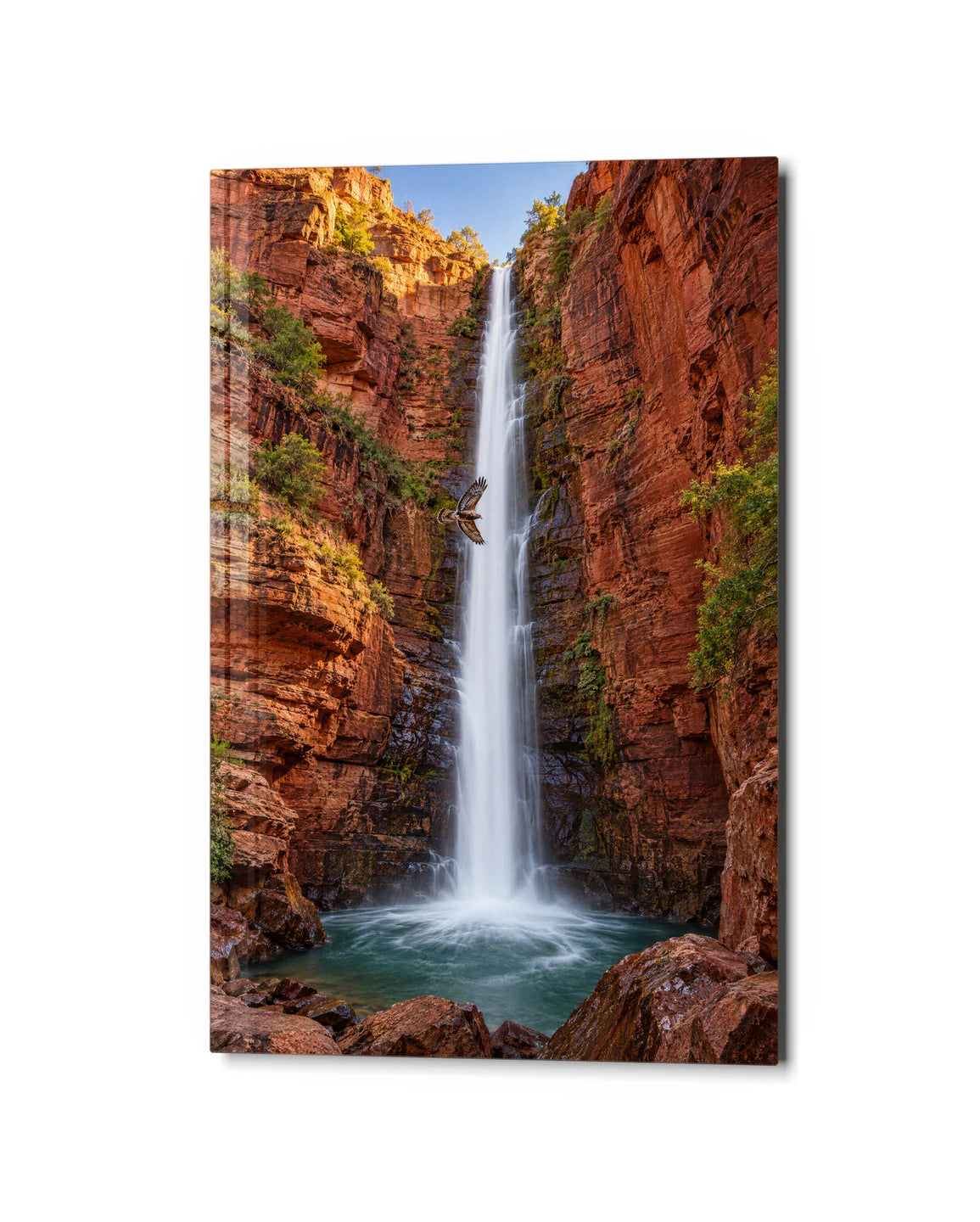 Water down the Red Rock — studio view of glass wall art
